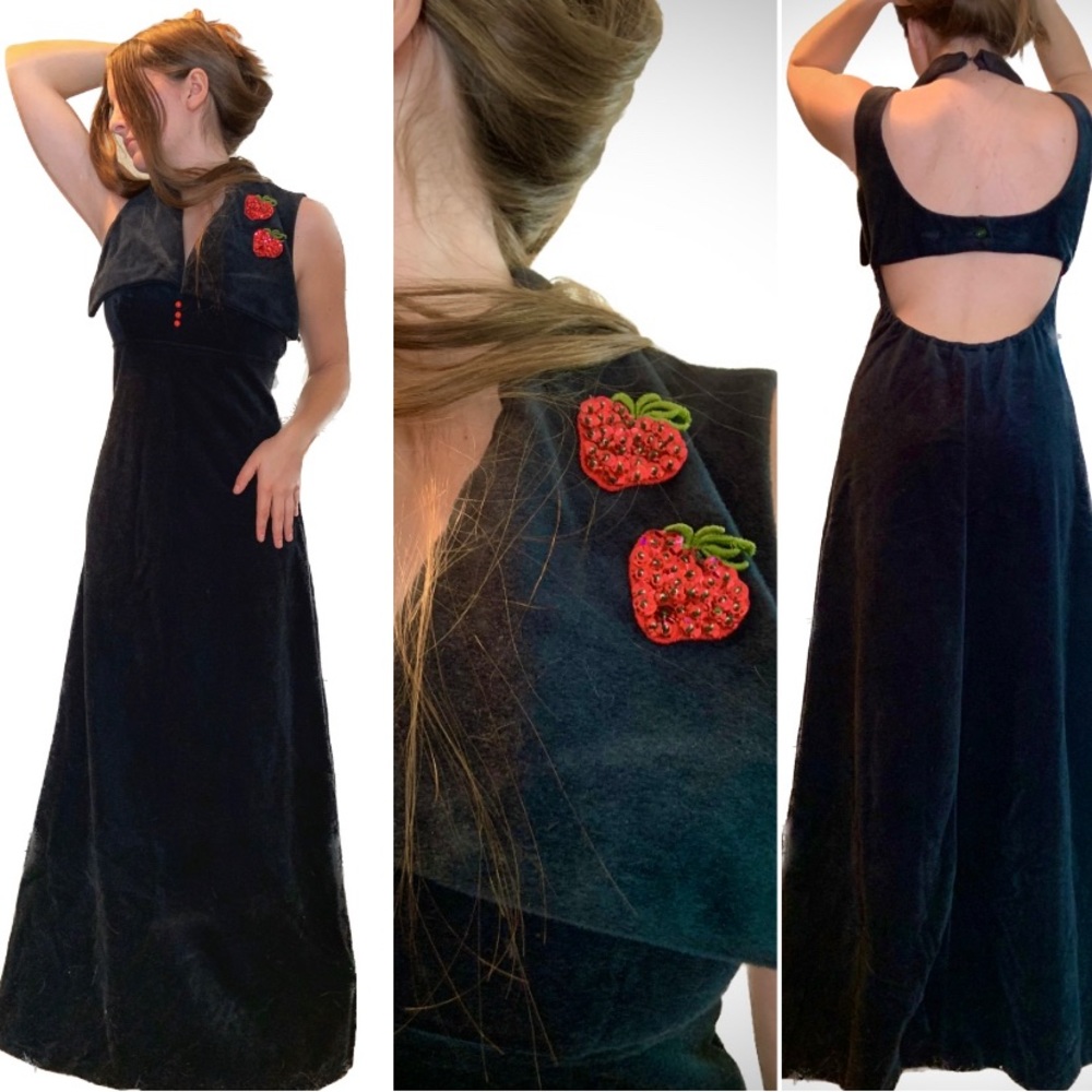 Vintage velvet dress | collared halter | open back | Sz 7 | Hunter Green | Rare